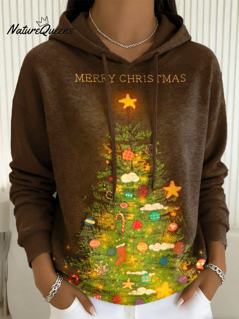 Women's Retro Christmas Tree Pattern Art Casual Cotton Sweatshirt