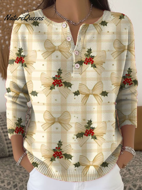 Women's Christmas Pattern Art Print Buttoned Cardigan Sweater