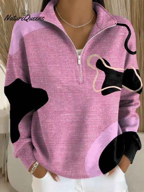 Women's Abstract Pattern Art Print Casual Long Sleeve Zip Sweatshirt