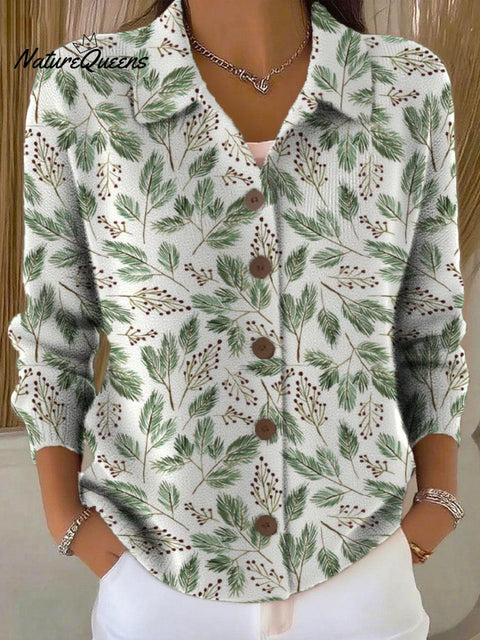 Women's Christmas Pattern Art Print Casual Lapel Sweater