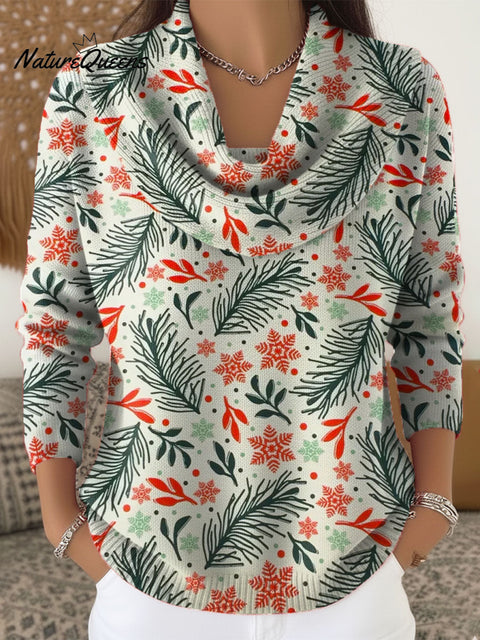 Women's Christmas Pattern Art Print Cowl Neck Sweater