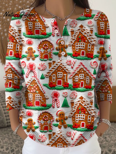 Women's Christmas Pattern Art Print Buttoned Cardigan Sweater