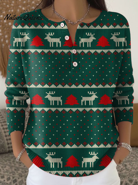 Women's Christmas Pattern Art Print Buttoned Cardigan Sweater