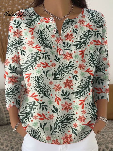 Women's Christmas Pattern Art Print Buttoned Cardigan Sweater