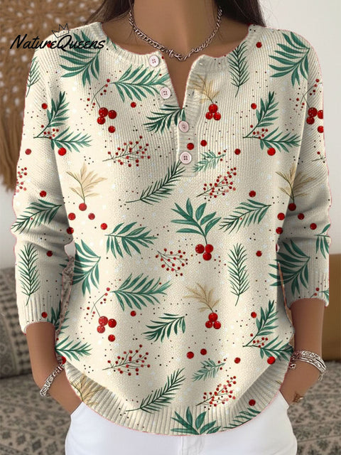 Women's Christmas Pattern Art Print Buttoned Cardigan Sweater