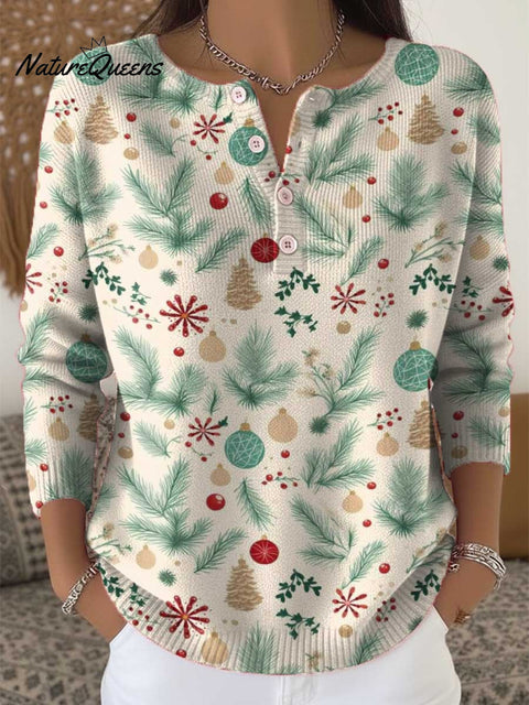 Women's Christmas Pattern Art Print Buttoned Cardigan Sweater