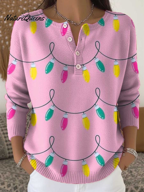 Women's Christmas Pattern Art Print Buttoned Cardigan Sweater