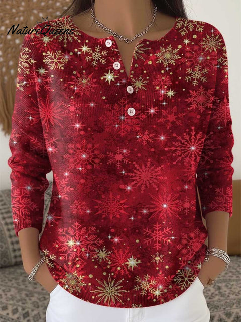 Women's Christmas Snowflake Pattern Art Print Buttoned Cardigan Sweater
