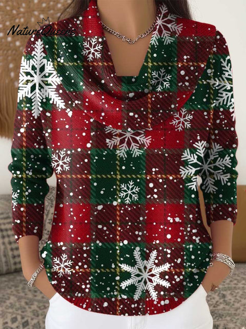 Women's Christmas Pattern Art Print Cowl Neck Sweater
