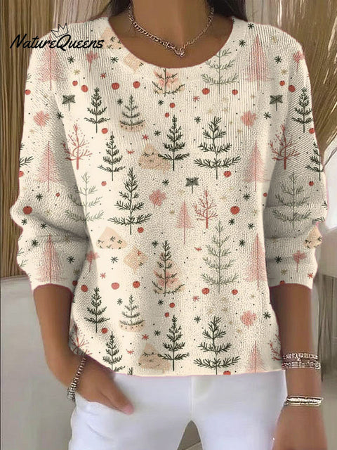 Women's Christmas Tree Art Print Casual Pullover Sweater