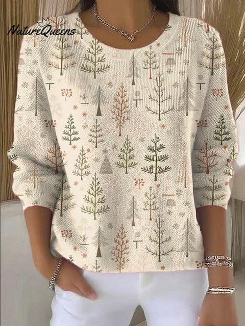 Women's Christmas Tree Art Print Casual Pullover Sweater