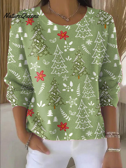 Women's Christmas Tree Art Print Casual Pullover Sweater