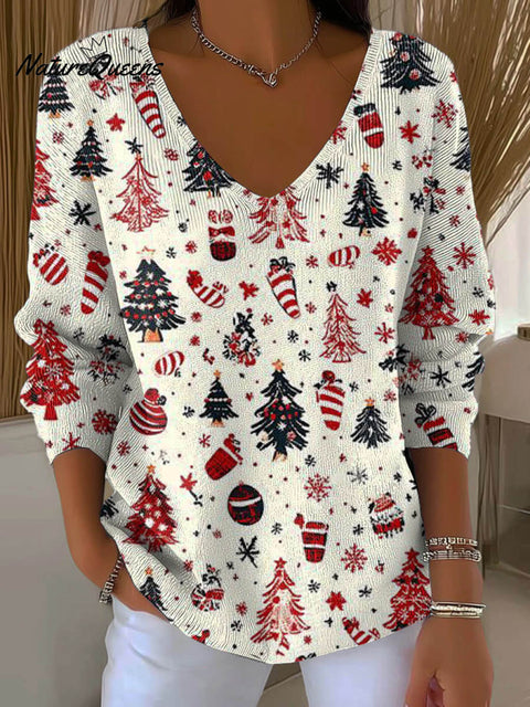 Women's Christmas Tree Art Print Casual Pullover Sweater