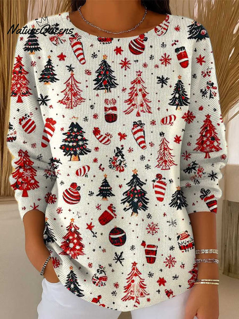 Women's Christmas Tree Art Print Casual Pullover Sweater