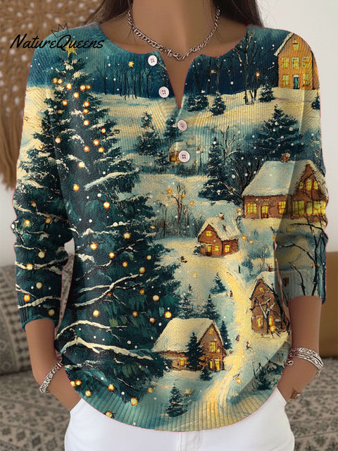 Women's Christmas Tree Pattern Art Print Buttoned Cardigan Sweater