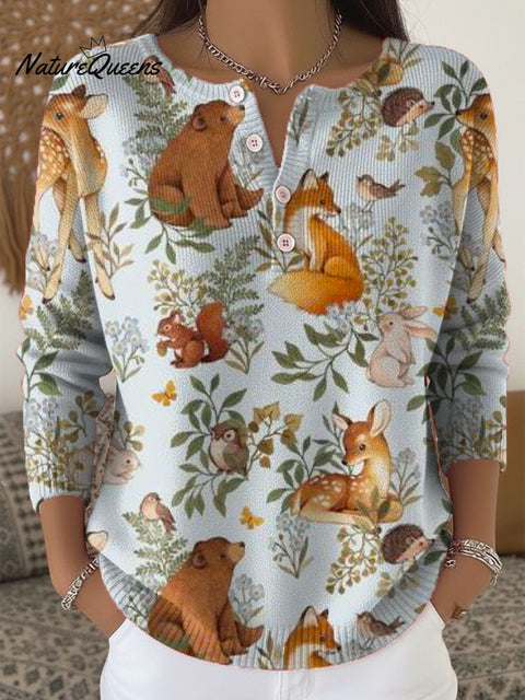 Women's Lovely Animals Floral Pattern Art Print Buttoned Cardigan Sweater