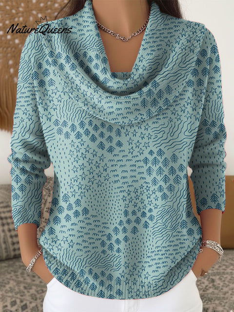 Women's Christmas Tree Pattern Art Print Cowl Neck Sweater