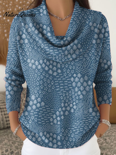 Women's Christmas Tree Pattern Art Print Cowl Neck Sweater