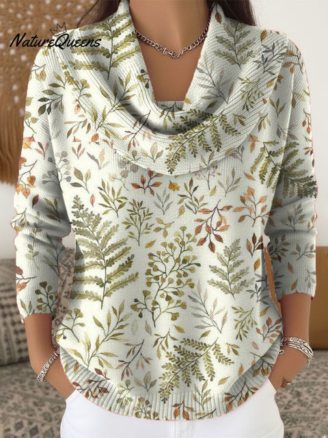 Women's Floral Pattern Art Print Cowl Neck Sweater