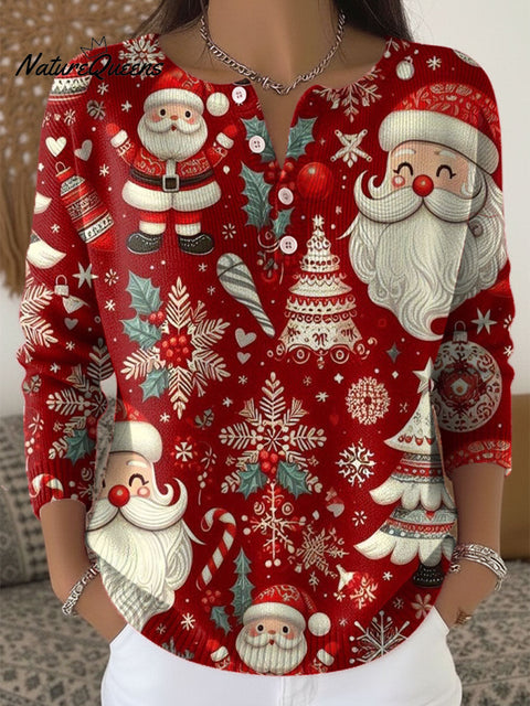 Women's Christmas Tree Santa Art Print Buttoned Cardigan Sweater