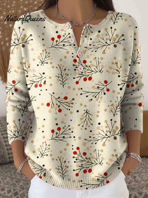 Women's Christmas Pattern Art Print Buttoned Cardigan Sweater