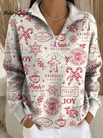 Women's Christmas Pattern Art Print Casual Long Sleeve Zip Sweatshirt