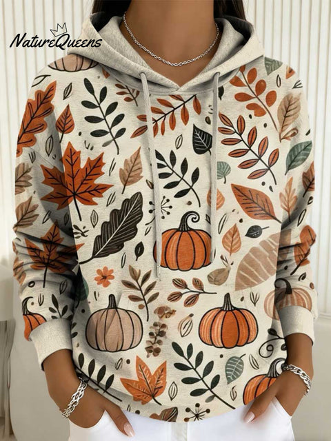Women's Leaves Pumpkin Pattern Art Print Casual Sweatshirt