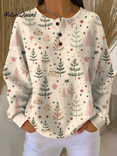Women's Christmas Tree Art Print Casual Cotton Shirt