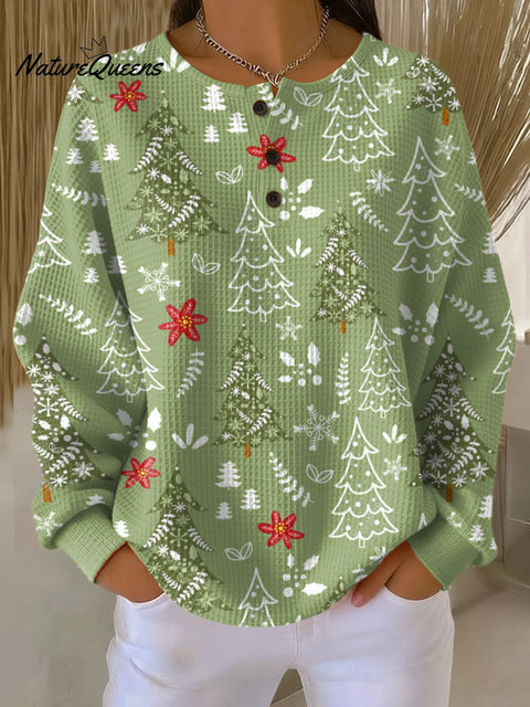 Women's Christmas Tree Art Print Casual Cotton Shirt