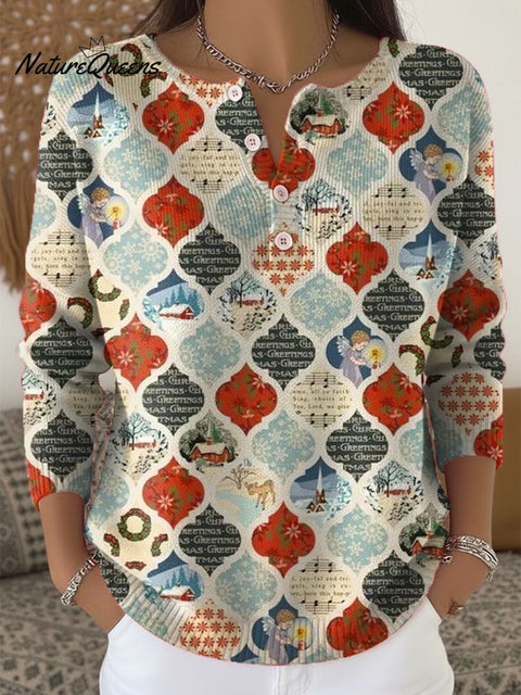 Women's Christmas Pattern Art Print Buttoned Cardigan Sweater