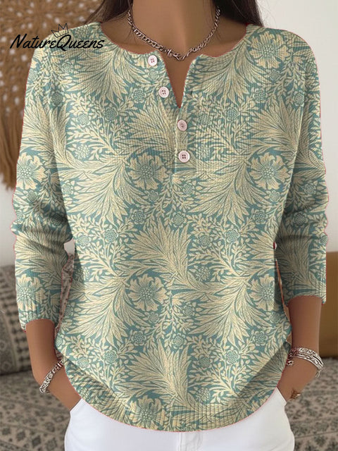 Women's Floral Art Print Buttoned Cardigan Sweater