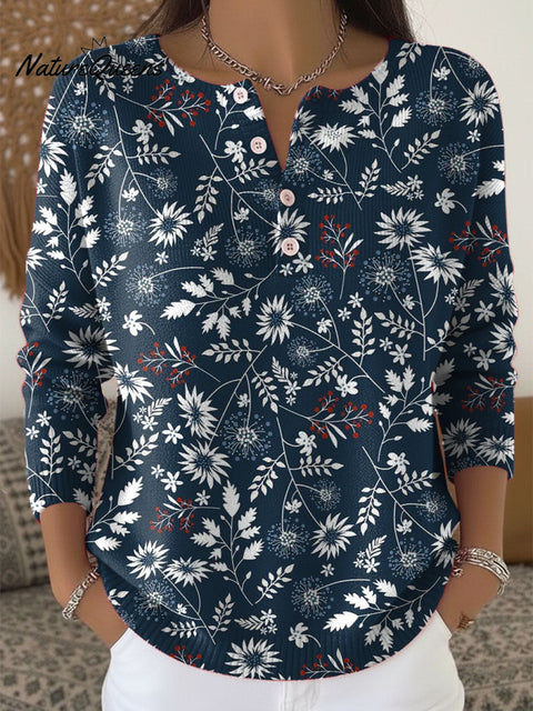 Women's Floral Art Print Buttoned Cardigan Sweater