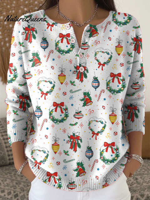 Women's Christmas Pattern Art Print Buttoned Cardigan Sweater