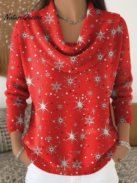 Women's Christmas Pattern Art Print Cowl Neck Sweater