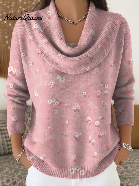 Women's Floral Art Print Cowl Neck Sweater