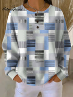 Women's Geometric Pattern Art Print Casual Cotton Waffle Sweatshirt