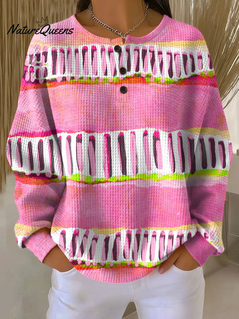 Women's Abstract Pattern Art Print Casual Cotton Waffle Sweatshirt