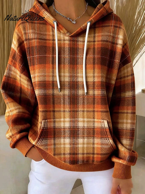 Women's Plaid Pattern Art Print Casual Sweatshirt