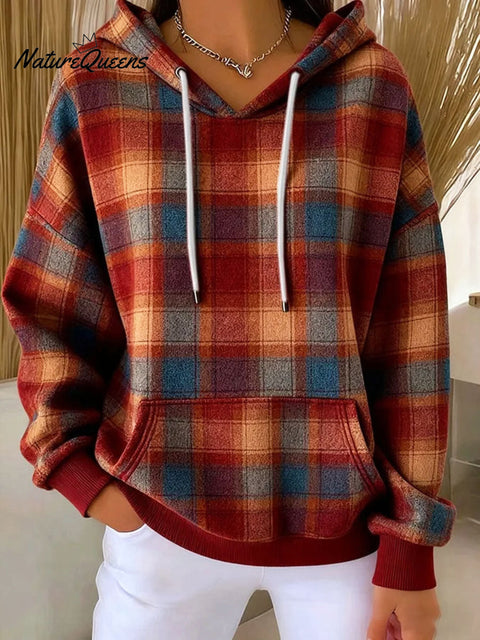Women's Plaid Pattern Art Print Casual Sweatshirt