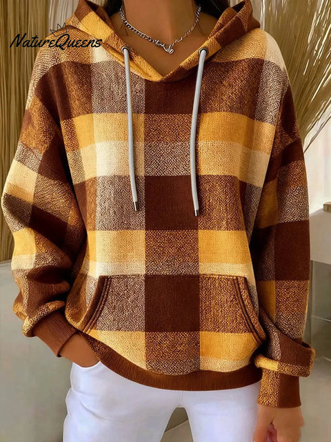 Women's Plaid Pattern Art Print Casual Sweatshirt