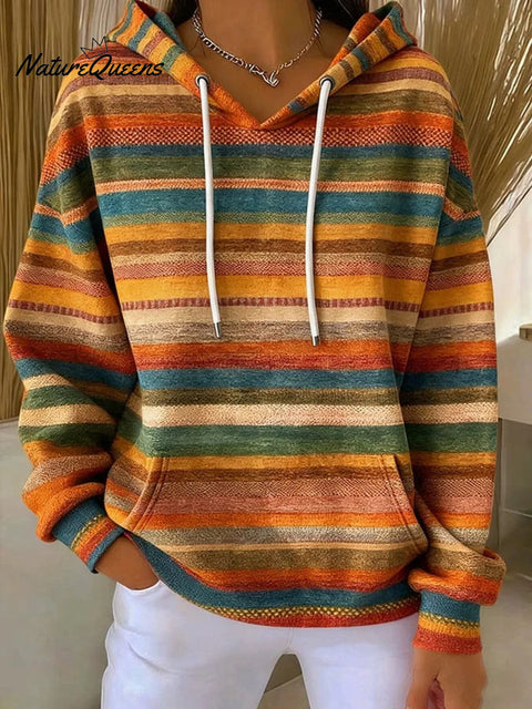 Women's Striped Pattern Art Print Casual Sweatshirt
