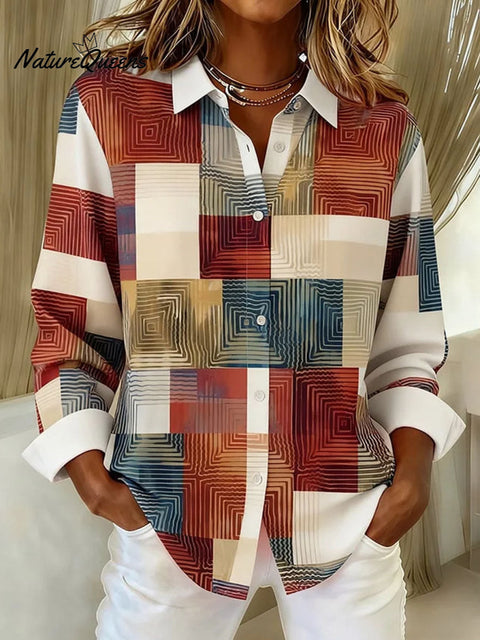 Women's Geometric Pattern Art Print Casual Cotton Shirt