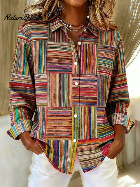 Women's Geometric Pattern Art Print Casual Cotton Shirt