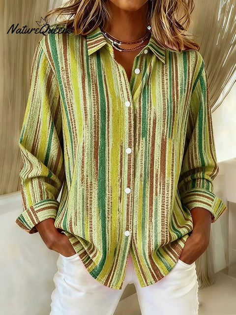 Women's Striped Pattern Art Print Casual Cotton Shirt