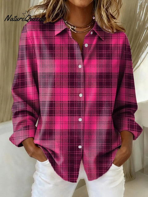 Women's Plaid Pattern Art Print Casual Cotton Shirt