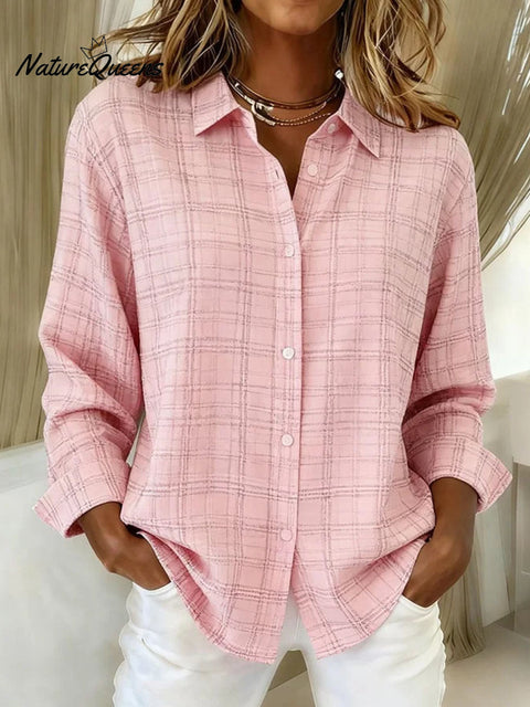 Women's Plaid Pattern Art Print Casual Cotton Shirt