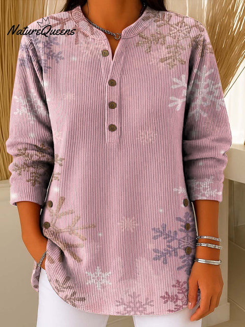 Women's Snowflake Art Print Casual Cotton Corduroy Sweatshirt