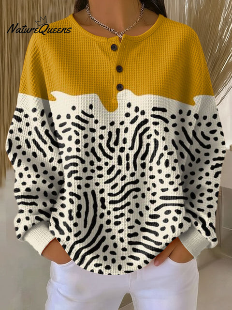 Women's Abstract Pattern Art Print Casual Cotton Waffle Sweatshirt
