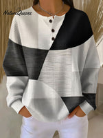 Women's Geometric Pattern Art Print Casual Cotton Waffle Sweatshirt