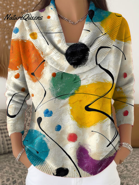 Women's Abstract Pattern Art Print Cowl Neck Sweater